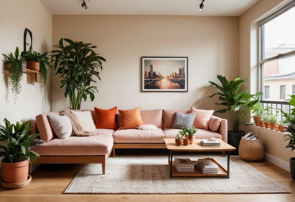 A serene urban apartment showcasing a cozy space with soft lighting, lush indoor plants, and a stylish reading nook. Include elements that evoke warmth, such as plush textiles and personal touches like family photos. The setting should mix modern architecture with inviting home décor, signaling a blend of city life and comfort. Use a warm color palette to enhance the feeling of affection and homeliness. super-realistic. vibrant colors. natural light.